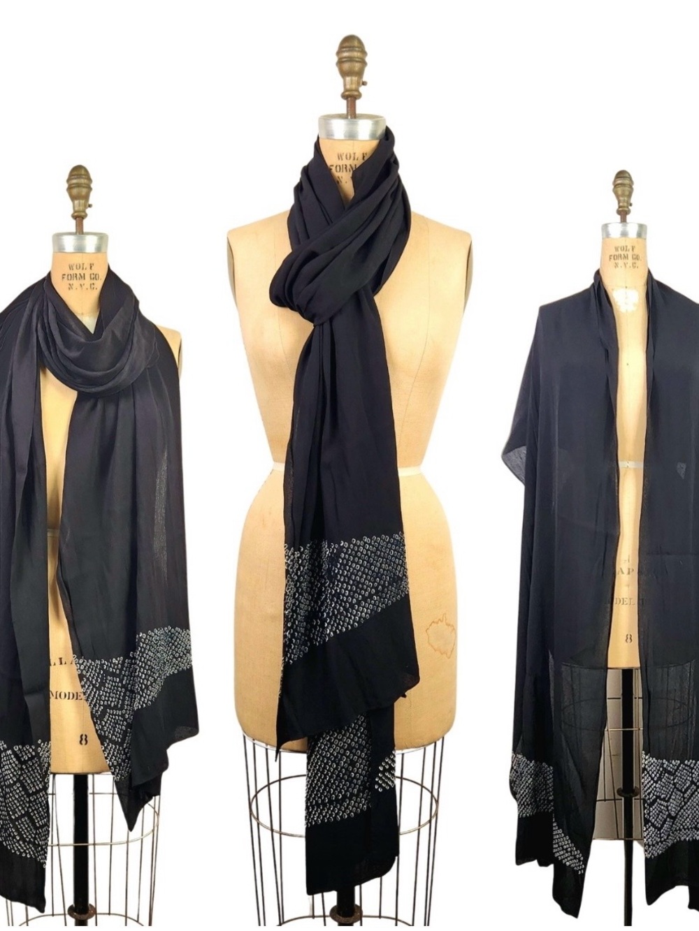 Beautiful Black Long Scarf With White Detail
